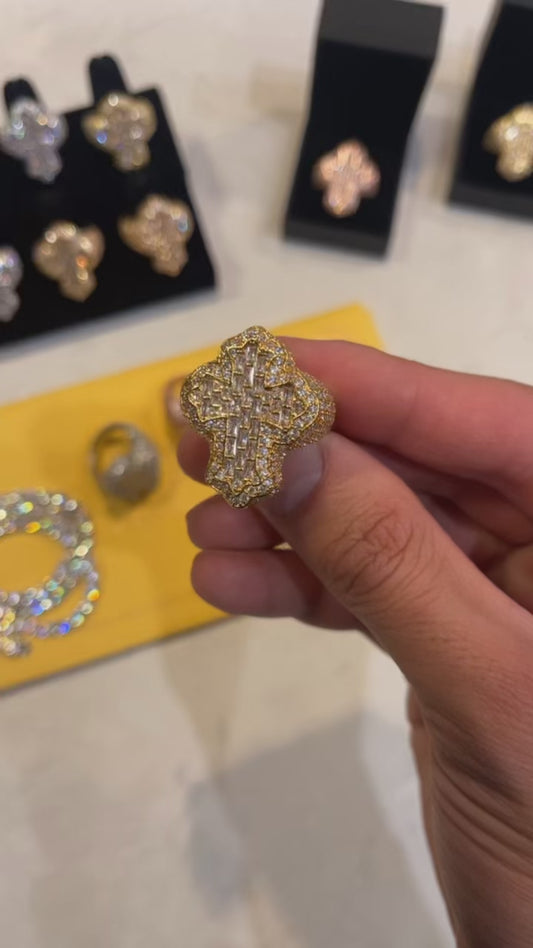 VVS MOISSANITE CROSS RING (YELLOW GOLD)